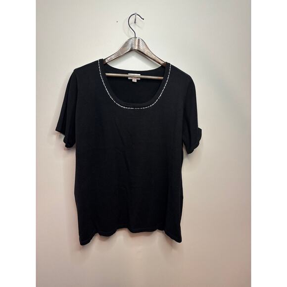 Quacker Factory Button Front Cardigan & matching Short Sleeve Shell Black 2X - Picture 3 of 11